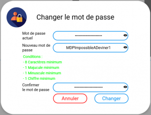 Figure n°3 : Pop-up Changer MDP Valide