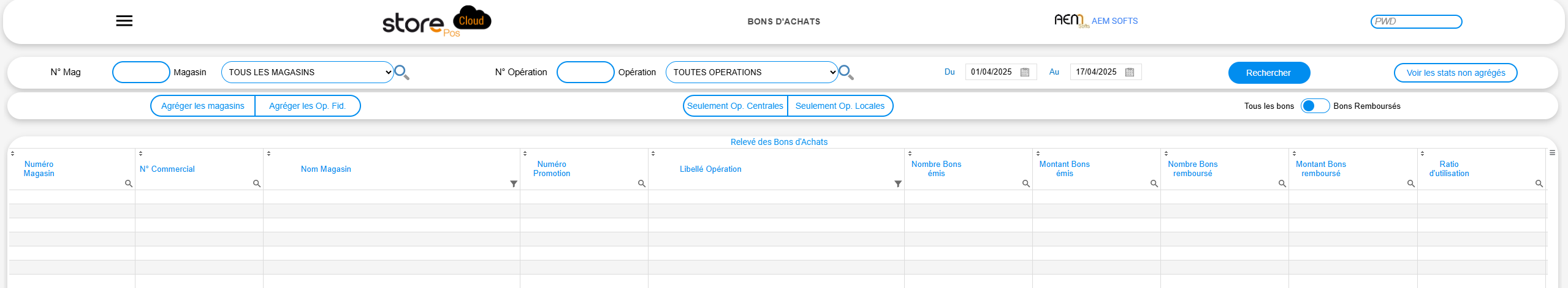 Figure n°3 : Page Bon Achat Stats Agrégées